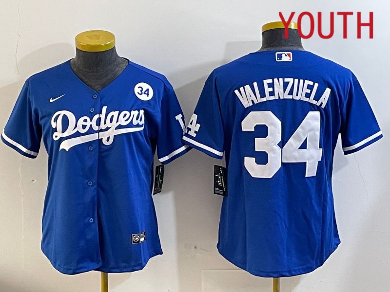 Youth Los Angeles Dodgers 34 Valenzuela 2024 blue jersey 2024112013